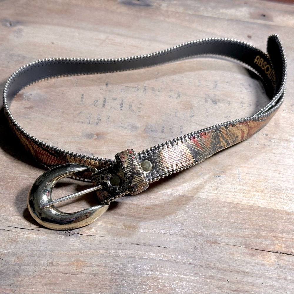 Vintage Floral Tapestry Genuine Bonded Leather Belt Absolutely Fresh Sz M/L 36”